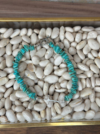 Turquoise chip bracelet with cross