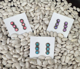 3 Stone Studs-Earrings-The Wild Horse Co.-The Wild Horse Co. Women's Native American Jewelry in Washington, OK.