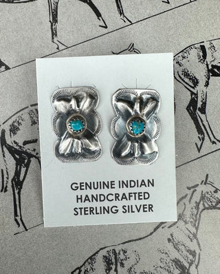 Turquoise Bowtie Concho Studs-Earrings-The Wild Horse Co.-The Wild Horse Co. Women's Native American Jewelry in Washington, OK.