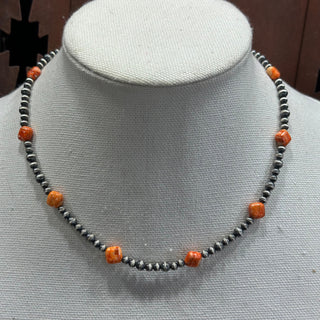 Orange Spiny Square Pearl Necklace