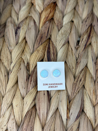 Mini White Opal Round Studs