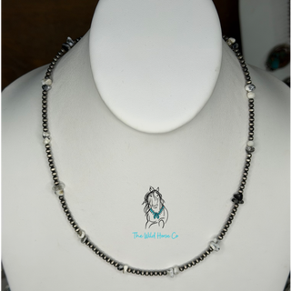 White Buffalo Chip & Sterling Pearl Necklace